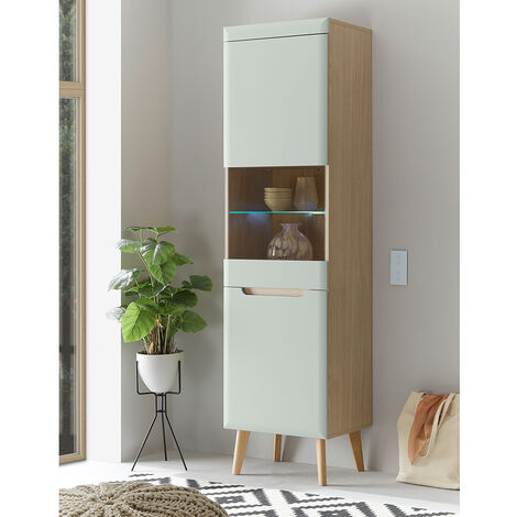 Wohnzimmer Vitrine in Grün Matt mit Eiche STOCKTON-61 inkl. Beleuchtung