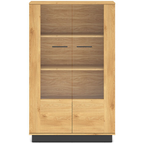 Wohnzimmer-Vitrine mit 92 cm Breite in Eiche Nb. mit 2 Glastüren, modern - MARSALA-131