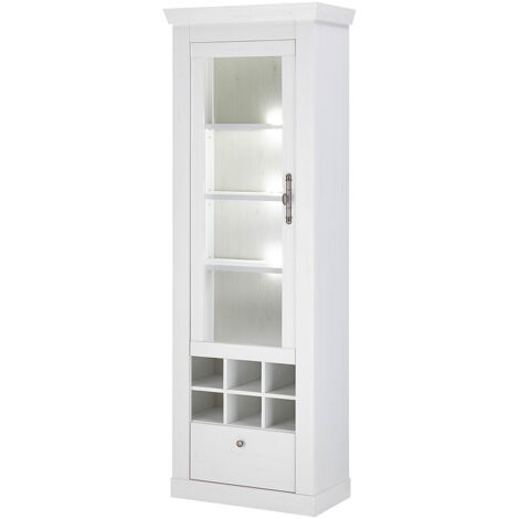 Wohnzimmer Vitrine mit Beleuchtung, 70 cm breit in Pinie weiß, Landhaus-Stil - RAPLA-61