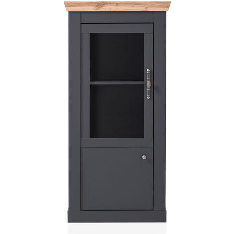 Wohnzimmer Vitrinenschrank in anthrazit mit Wotan Eiche Nb. CESENA-61, B/H/T ca. 72/146/38 cm