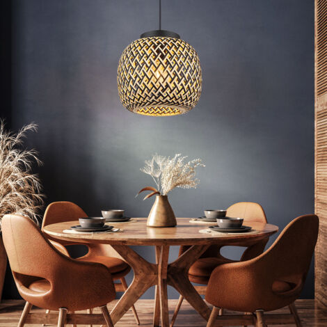Wohnzimmerlampe Boho Stil Pendellampe Bambus Hängeleuchte Esstischlampe, Geflecht, 1x E27, DxH 30 x 120 cm