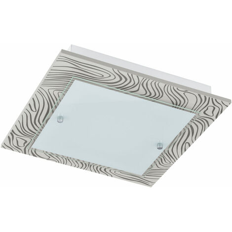 Wohnzimmerlampe Deckenlampe Deckenleuchte Esszimmerlampe Schlafzimmerleuchte, Glas Stahl gemustert weiß braun, LED 24W 217Lm warmweiß, LxB 38x38cm