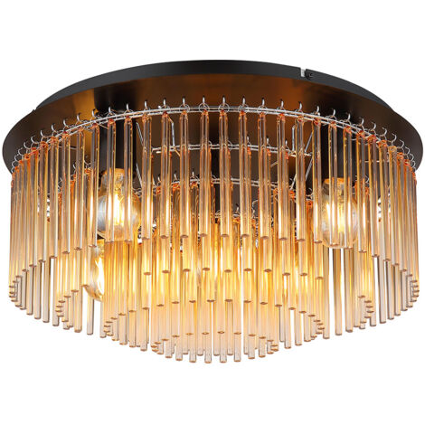 Wohnzimmerlampe Deckenleuchte Glasstäbe Metall Chrom Amber 5-Flammig