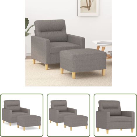 Wohnzimmermöbel -  Sessel mit Hocker Taupe 60 cm Stoff