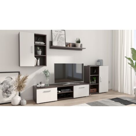 Wohnzimmermöbel Set Ikar Wohnwand WENGE WEISS TV-KOMMODE