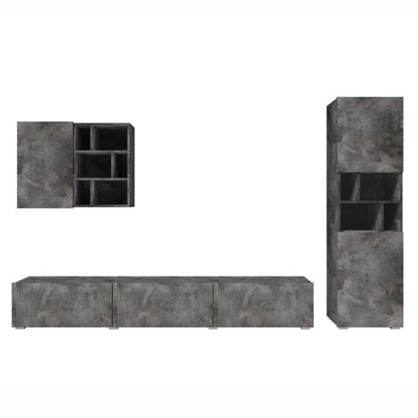 Wohnzimmermöbel-Set NARVA - Schieferfarben - TV-Möbel + Hängeschrank + Vitrine