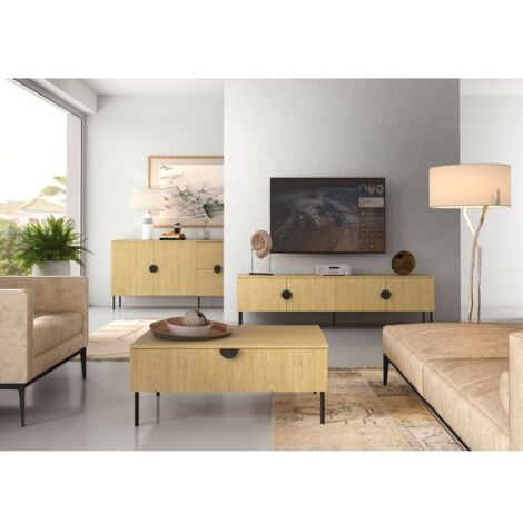 Wohnzimmermöbel-Set: TV-Möbel 200 cm, Couchtisch, Sideboard, Eiche, Kollektion MONDO