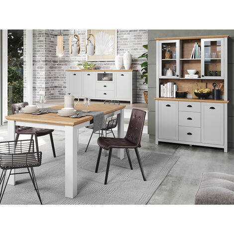 Wohnzimmerset mit Buffetschrank in lichtgrau mit Artisan Eiche Nb. LICATA-19