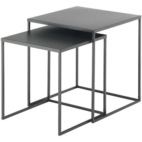 Wohnzimmertisch 2er Set quadratisch aus Metall anthrazitgrau Omaha