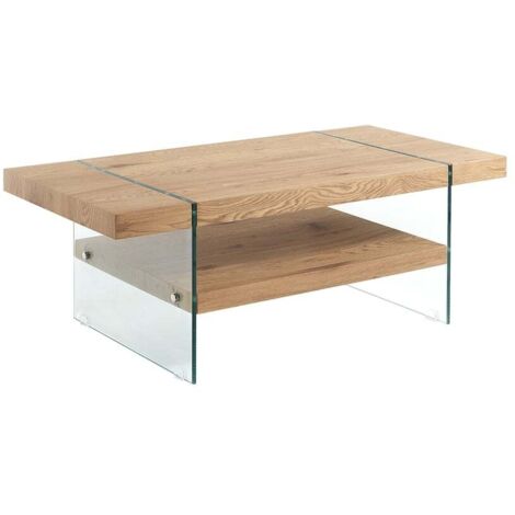 Wohnzimmertisch aus Glas und Holz in Eiche 120x60cm Amarillo