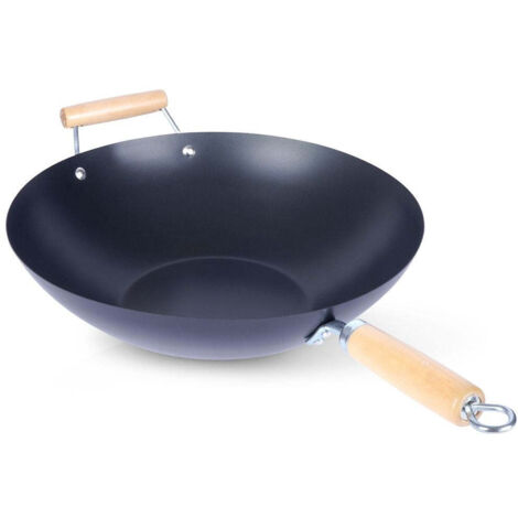 Wok Anti-adhésif avec Manches en Bois - Diam. 34.5cm
