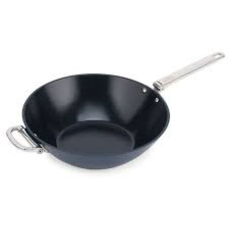 Wok antiadhésif Joseph Joseph Space de 32 cm (12,5"), poignée pliante, résistant à l'induction et au four jusqu'à 232°C, facile à ranger et à cuisiner sainement.