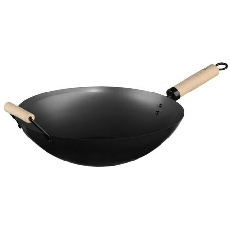 Wok aus Karbonstahl 35 cm mit Holzgriff Gourmetgeheimnis