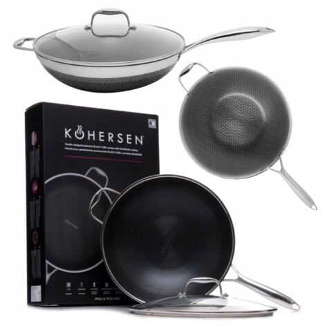 WOK CON TAPA KOHERSEN NEGRO CUBO 32CM 5.1L RECUBRIMIENTO ANTIADHERENTE