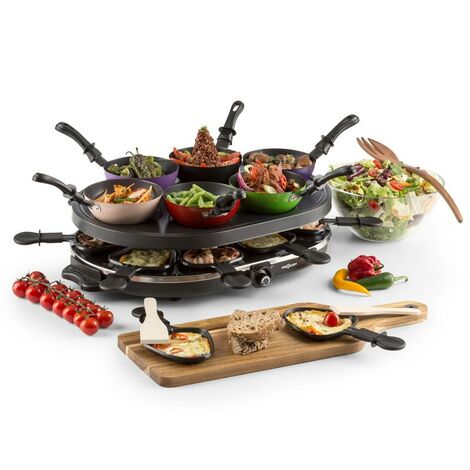 Wok électrique 1200 W – Plaque en granit naturel – 8 poêlons antiadhésifs – Pour raclette, fondue et grill de table – Oneconcept