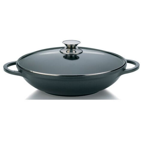 Wok en fonte d'aluminium + couvercle verre 32cm noir - Kela Line - 15157