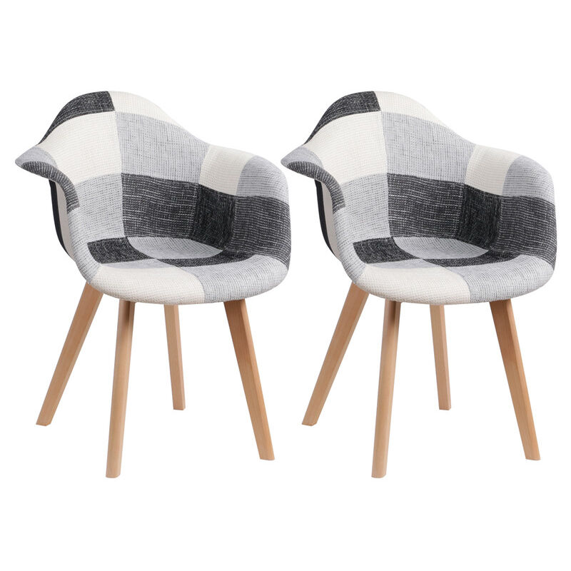 Wokaka - Chaises Patchwork Vintage (lot de 2) - Pieds en Bois Massif - Chaises de Salle à Manger et de Salon (Gris)