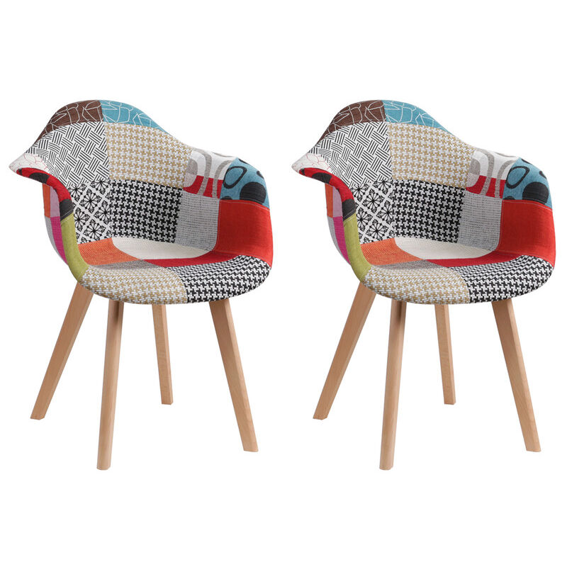 Wokaka - Chaises Patchwork Vintage (lot de 2) - Pieds en Bois Massif - Chaises de Salle à Manger et de Salon (Rouge)