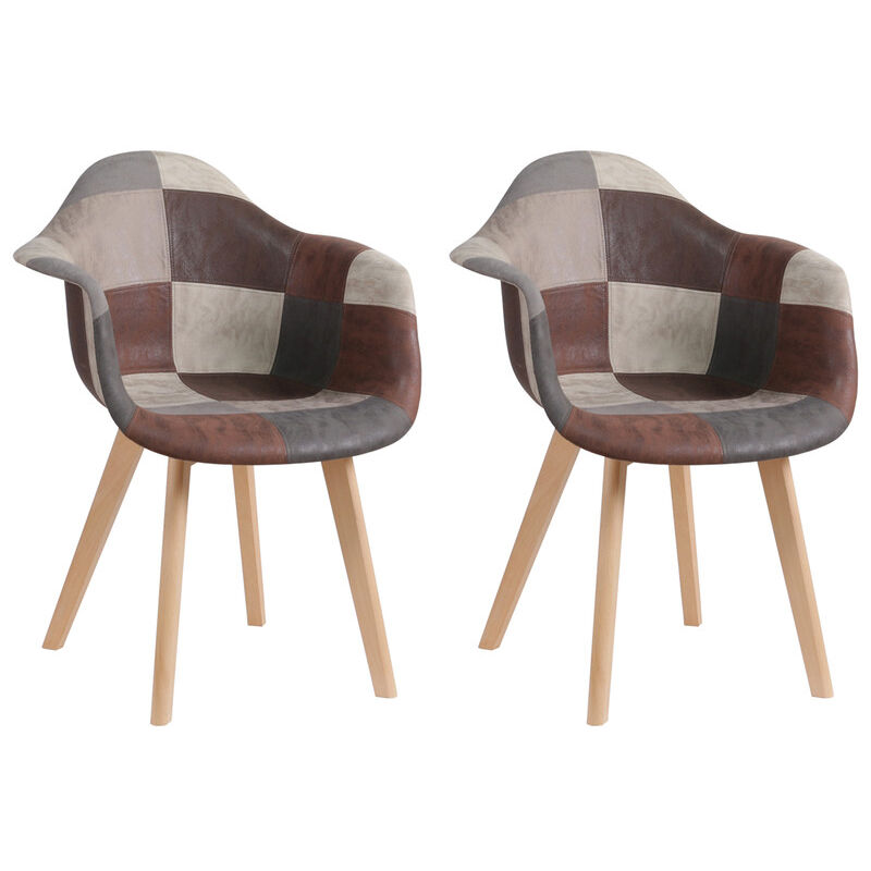 Wokaka - Chaises Patchwork Vintage (lot de 2) - Pieds en Bois Massif - Chaises de Salle à Manger et de Salon (Marron)
