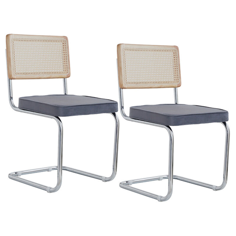 Wokaka - Lot de 2 Chaises de Salle à Manger - Rotin et métal - Avec Siège Rembourré - Velours Gris