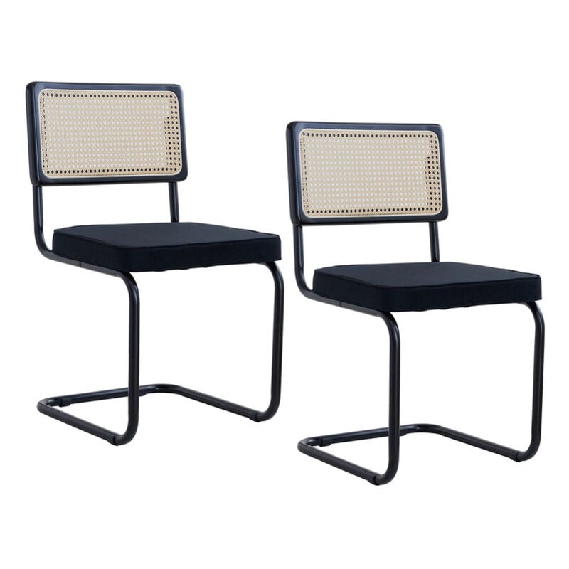 Wokaka - Lot de 2 Chaises de Salle à Manger - Rotin et métal - Avec Siège Rembourré - Velours Noir