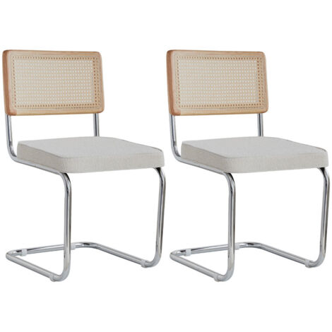 Wokaka – Lot de 2 chaises de salle à manger – Siège rembourré – Base en métal chromé – Hauteur 85 cm – Couleur blanche – Confort ergonomique
