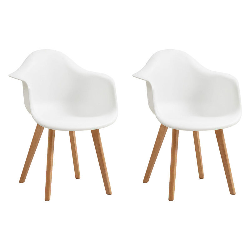 Wokaka - Lot de 2 Chaises - Fauteuil de Table Massif - Chaises de Salle à Manger Scandinaves - Blanc