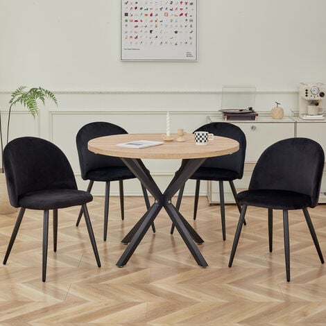Wokaka Lot de 4 Chaise de salle à manger en velours Chaise de salon Coussins Doux en Velours Assise(noir)