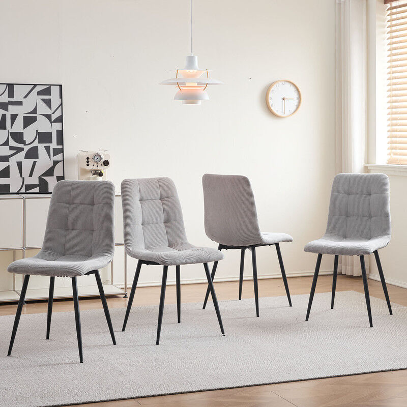 Wokaka - Lot de 4 chaises - Chaise de salle à manger - Chaise en velours côtelé - Style vintage - Gris