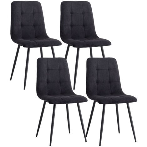 Wokaka Lot de 4 chaises - Chaise de salle à manger - Chaise en velours côtelé - Style vintage - noir