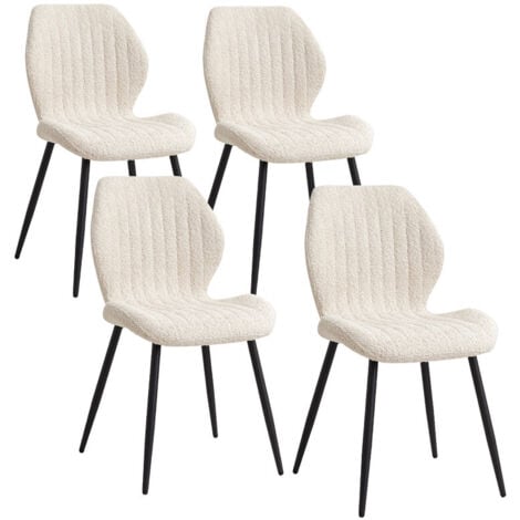 Wokaka Lot de 4 chaises - chaise de salle à manger rétro -chaise en lin - pieds en métal(Beige)
