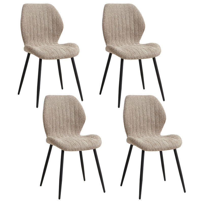 Wokaka Lot de 4 chaises - chaise de salle à manger rétro -chaise en lin-pieds en métal(Brun clair)