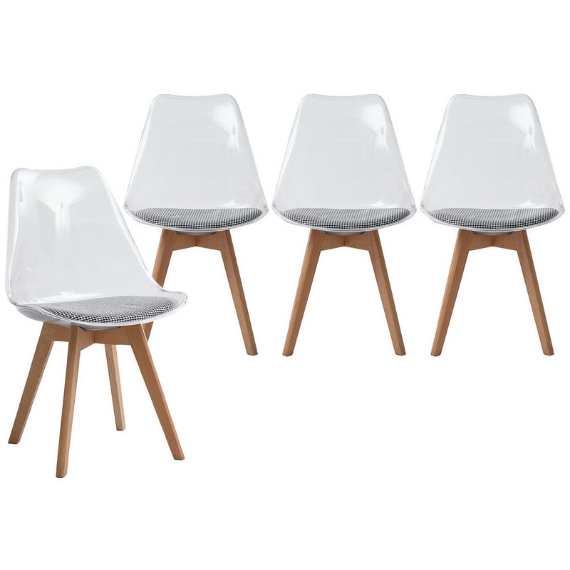 wokaka - lot de 4 chaises chaise de salle à manger - style nordique - chaise transparente - coussin de siège en lin