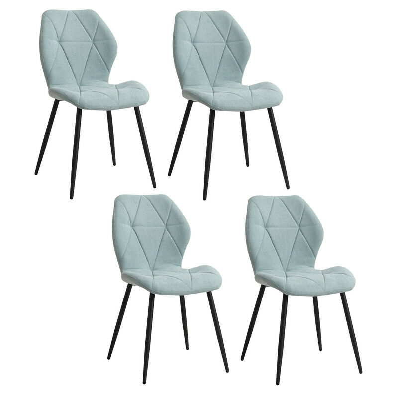 Wokaka - Lot de 4 chaises - chaise de salle à manger vintage en forme de diamant - chaise en lin - pieds en métal(menthe)