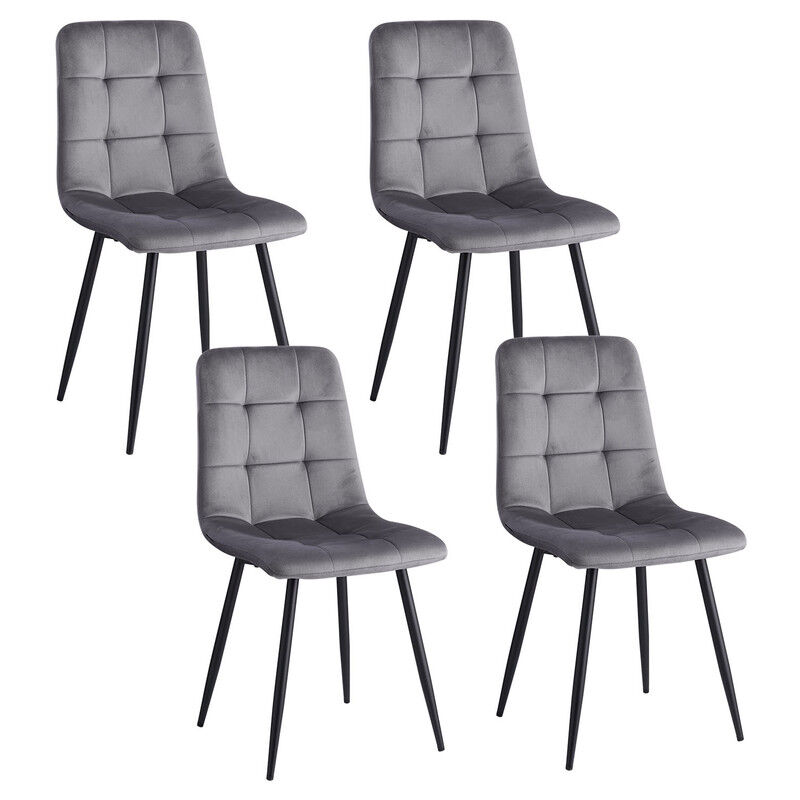 Wokaka - Lot de 4 chaises - Chaises de salle à manger - Chaises en velours hollandais - Style vintage - Gris