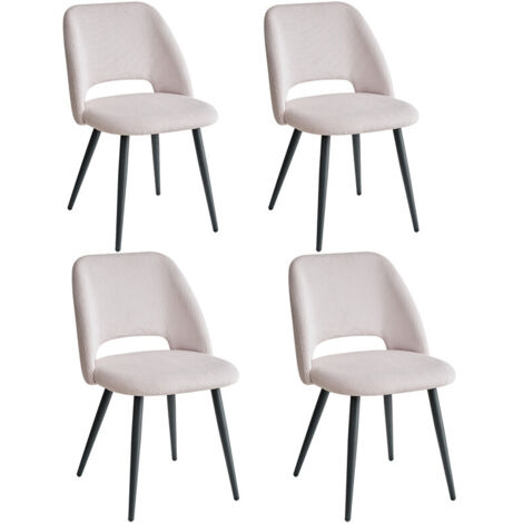 Wokaka Lot de 4 chaises - Chaises de salle à manger en velours rayé - Style contemporain - Pieds en métal - Beige