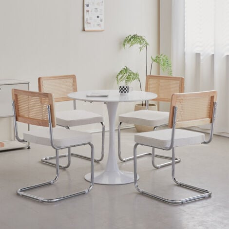 Wokaka Lot de 4 chaises de salle à Manger - Avec Siège Rembourré et Base en Métal Chromé - Blanc