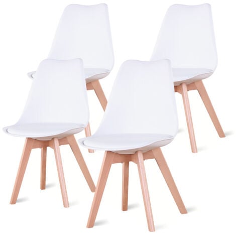 Wokaka Lot de 4 chaises de salle a manger - Coussin de siège en cuir-Scandinave(Blanc)