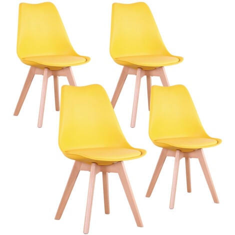 Wokaka Lot de 4 chaises de salle a manger - Coussin de siège en cuir-Scandinave