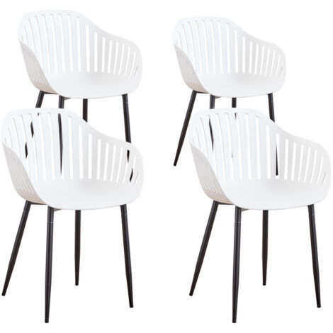 Wokaka – Lot de 4 chaises de salle à manger en plastique blanc – Scandinave – Pieds en métal – Dimensions 81,5 x 43 cm – Hauteur d'assise 45 cm