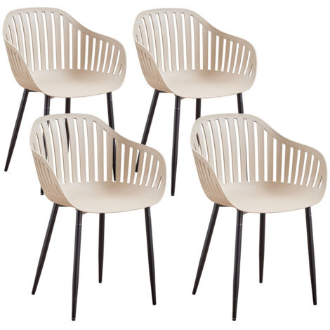 Wokaka – Lot de 4 chaises de salle à manger en plastique – Style scandinave – Pieds en métal – Assise confortable 45 cm – Couleur beige