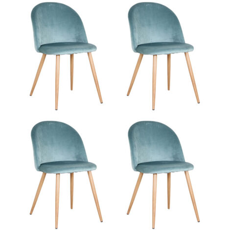 Wokaka – Lot de 4 chaises de salle à manger en velours vert – Assise douce – Pieds en métal pour soutien optimal – Style scandinave