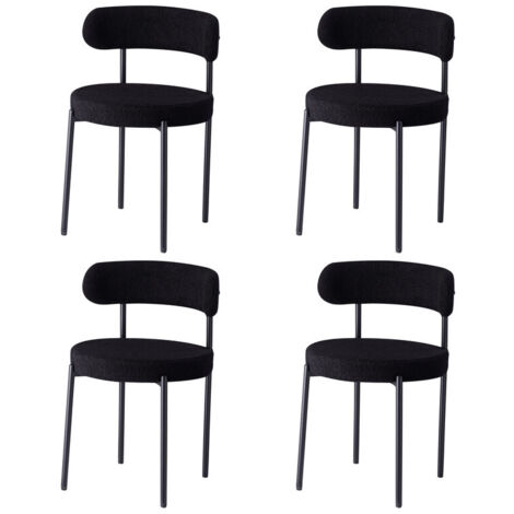 Wokaka – Lot de 4 chaises de salle à manger noires – Pieds en métal – Dossier ergonomique en tissu Teddy – Hauteur 79 cm