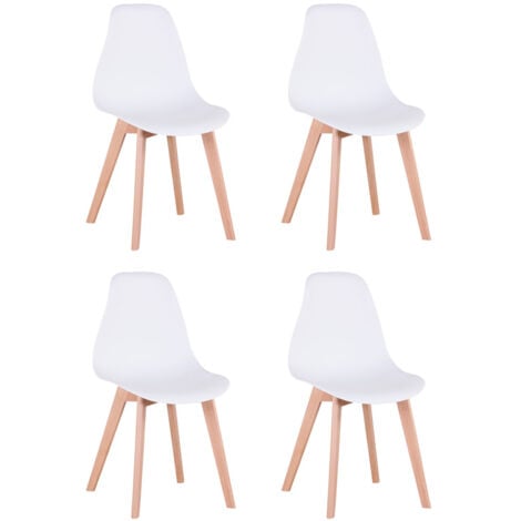 Wokaka Lot de 4 chaises de Salle à Manger scandinaves - Blanc - pieds en hêtre