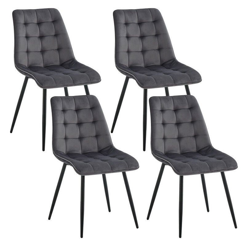 Wokaka - Lot de 4 chaises en Velours - chaises de salle à manger style rétro,ergonomiques - 47 Lx43 Px50 h cm(gris clair)
