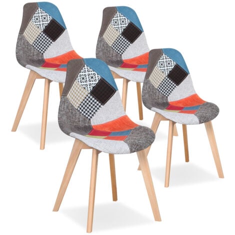 WOKAKA Lot de 4 Chaises Patchwork - Chaises de salle à manger - pieds en hêtre(brun)