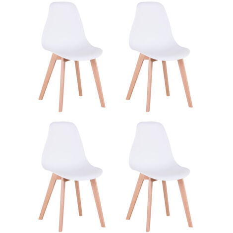 Wokaka – Lot de 4 chaises scandinaves blanches – Pieds en hêtre – Design minimaliste pour salle à manger et bureau