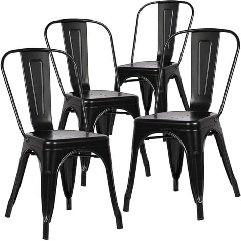 Wokaka Lot de 4 Chaises - Style industriel en métal noir - Extérieur/Intérieur