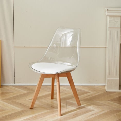 Wokaka Lot de 4 chaises transparentes - Chaises scandinaves avec coussin d'assise en cuir - Pour salles à manger, salles de réception etc.(blanc)