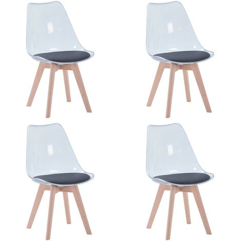 WOKAKA Lot de 4 chaises transparentes - Chaises scandinaves avec coussin d'assise en cuir - Pour salles à manger, salles de réception etc.(Noir)